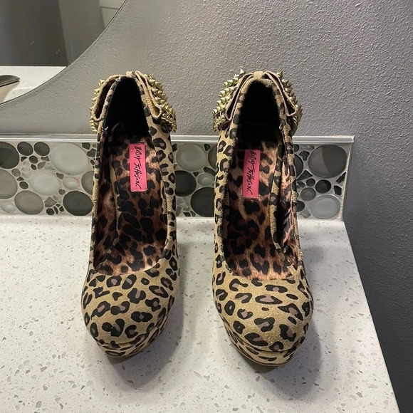 Betsey Johnson Shoes - Betsey Johnson Women's Leopard Print Platform Heels + Gold Spikes